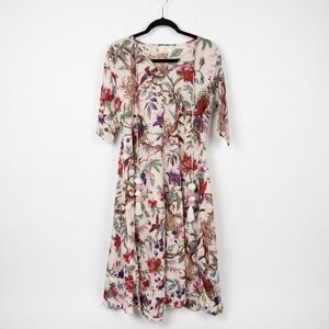 Guadalupe 100% Cotton Floral Bird Cottagecore Boho Resortwear Maxi Small Dress